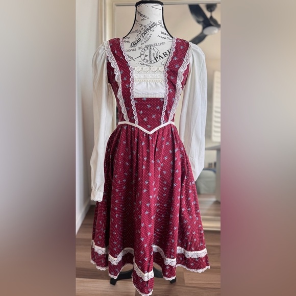 Gunne Sax Dresses & Skirts - Vintage 70s 80s GUNNE SAX Red Floral Maxi Peasant Prairie Cottage Core Dress